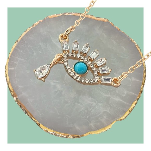 Eye of Horus Necklace Gold Plated Turquoise Pendant & Cable Chain Layer Jewelry - Picture 1 of 7